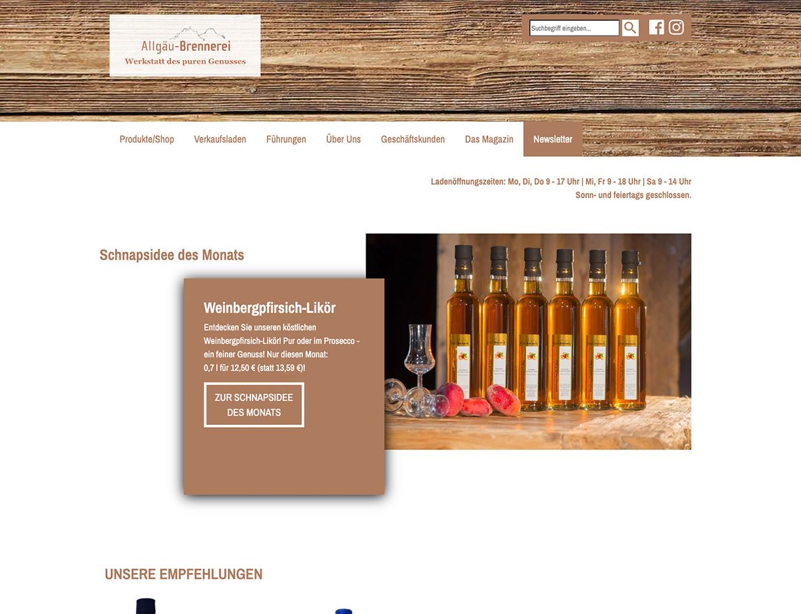 Screenshot vom Projekt Allgäu Brennerei