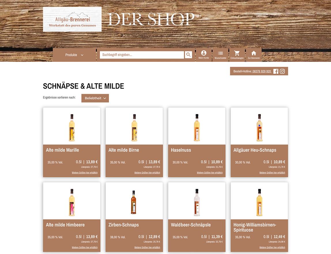 Screenshot vom Projekt Allgäu Brennerei