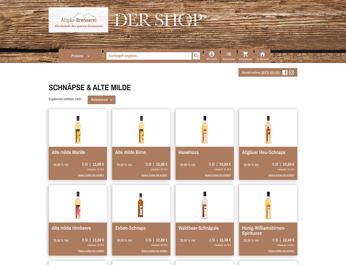 Screenshot vom Projekt Allgäu Brennerei