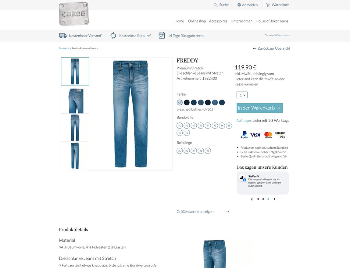 Screenshot vom Projekt Joker Jeans