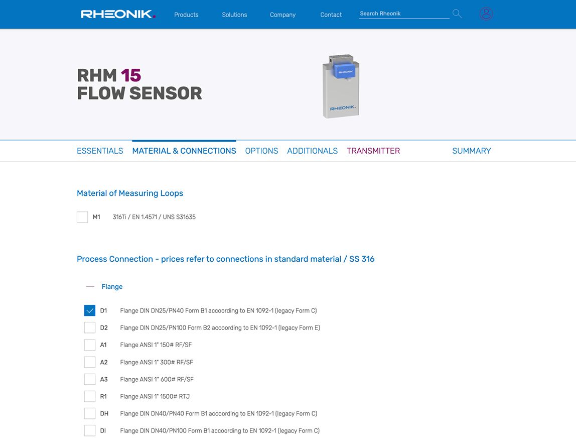 Screenshot vom Projekt Rheonik Konfigurator