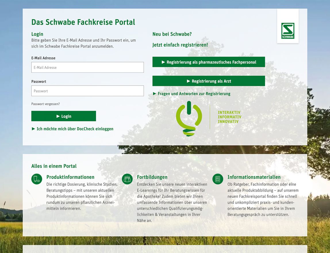 Screenshot vom Projekt Schwabe Fachkreise