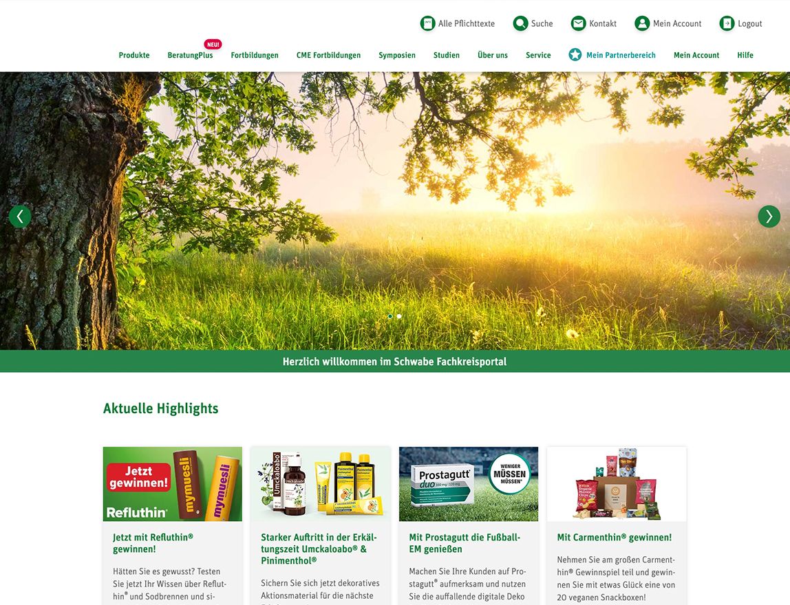 Screenshot vom Projekt Schwabe Fachkreise
