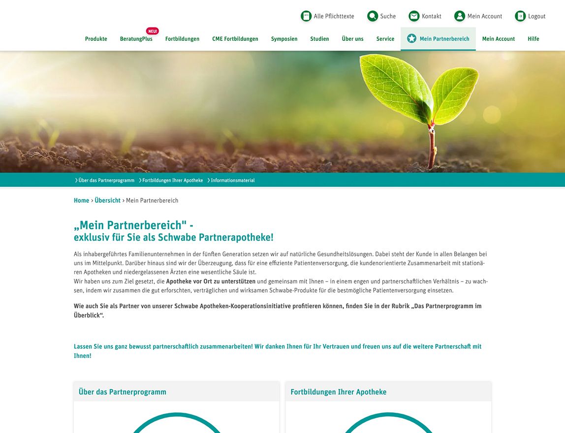 Screenshot vom Projekt Schwabe Fachkreise