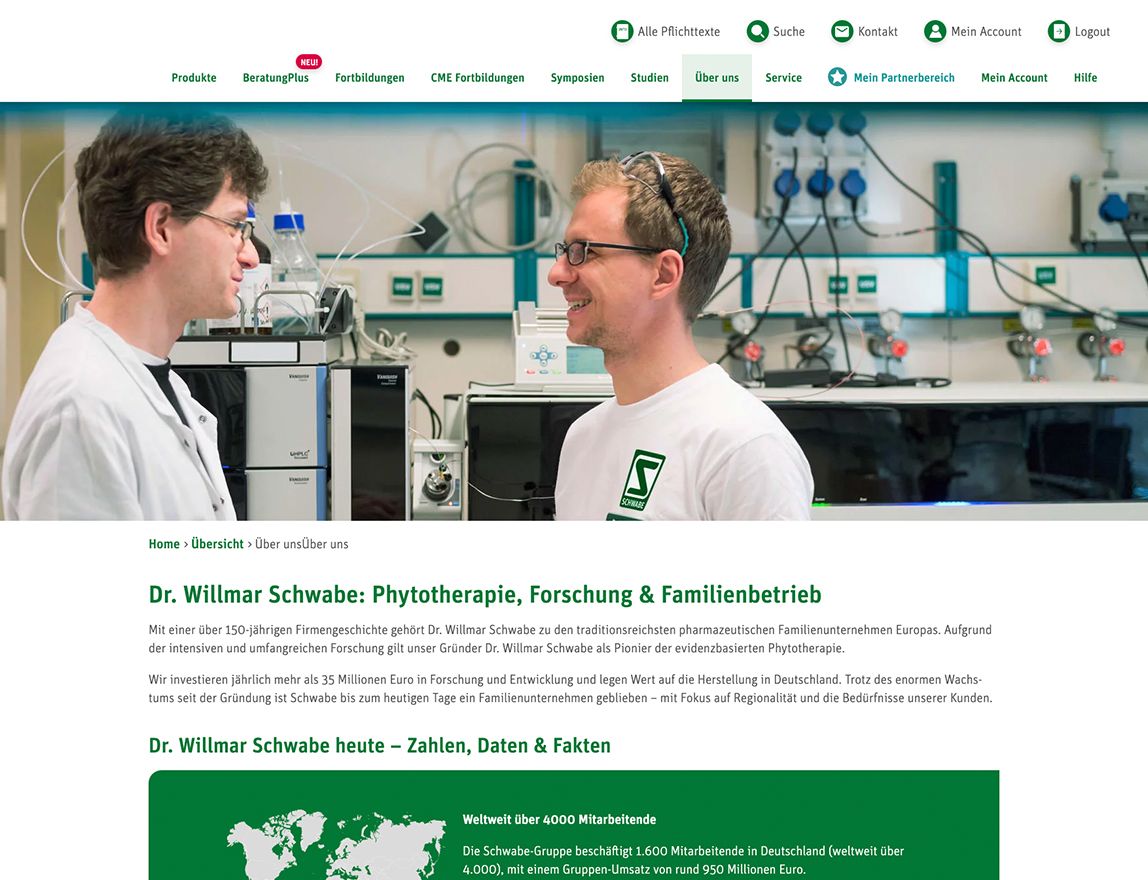 Screenshot vom Projekt Schwabe Fachkreise