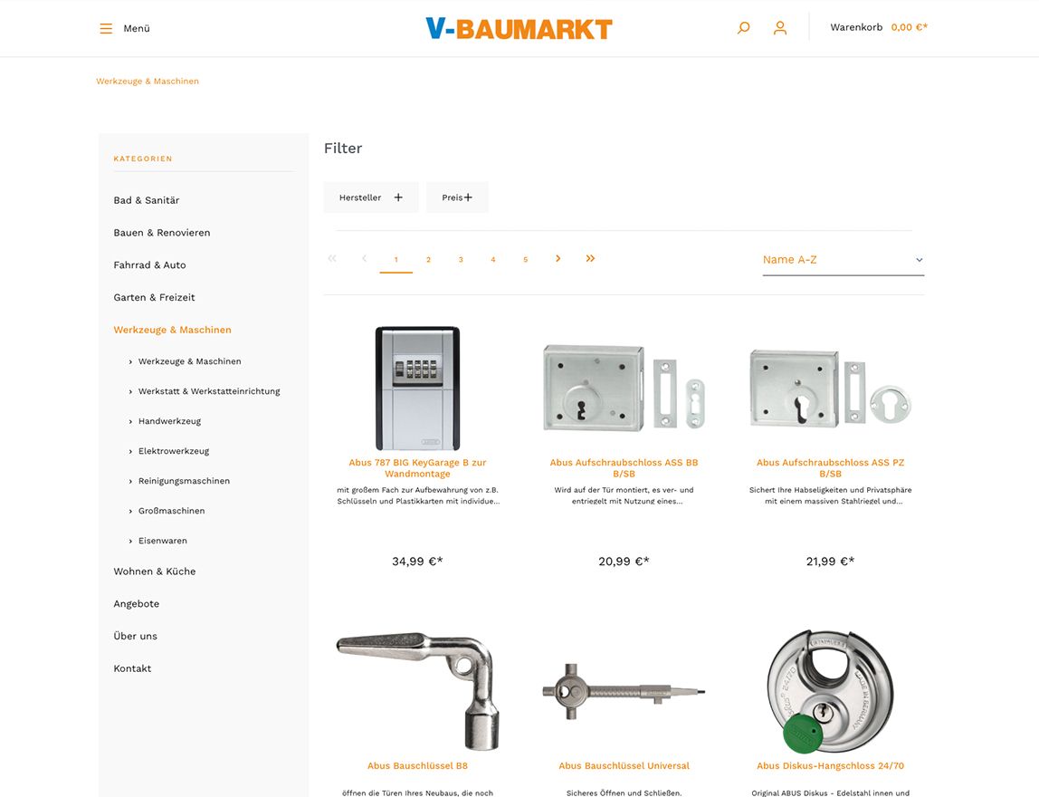 Screenshot vom Projekt V-Baumarkt Shopware