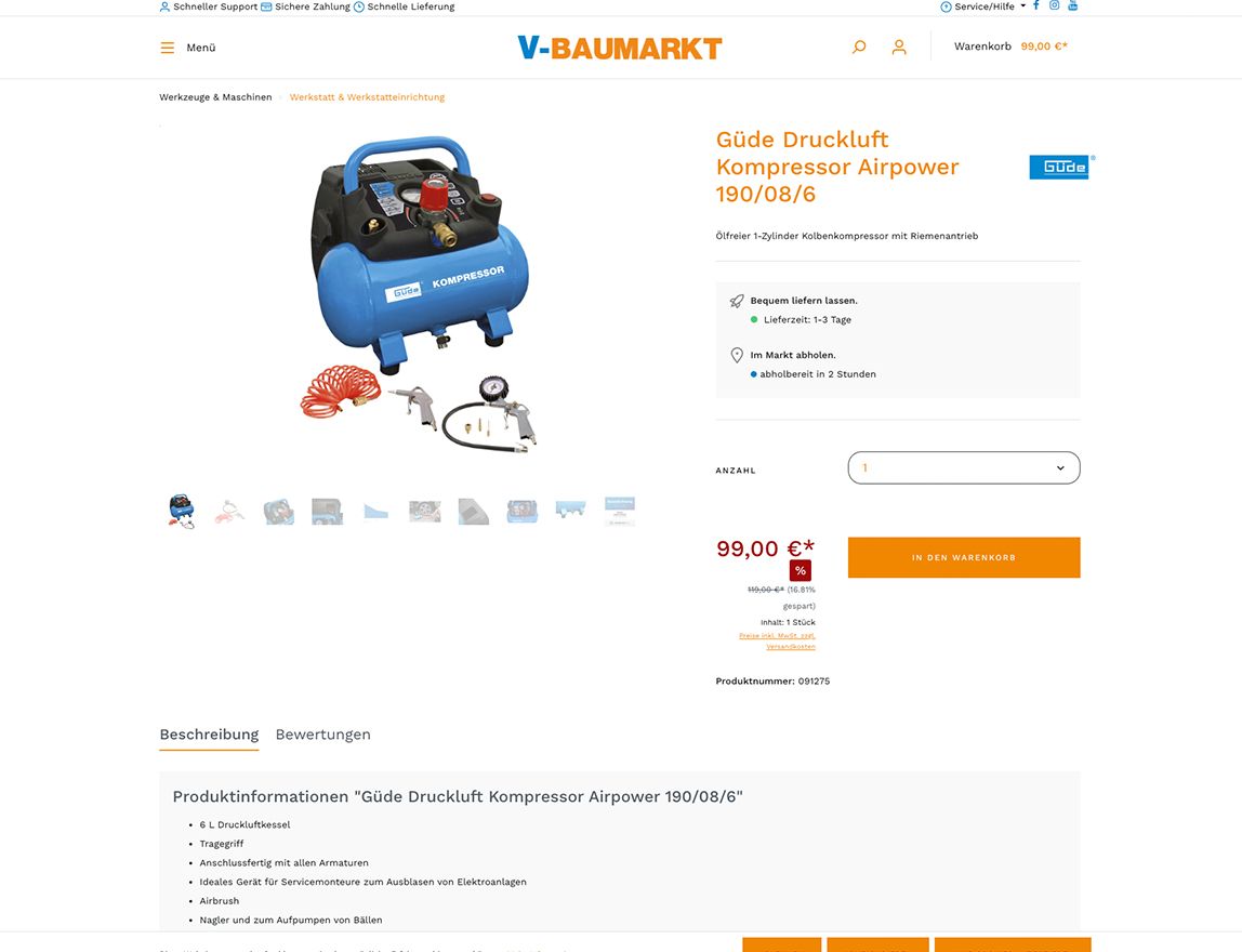 Screenshot vom Projekt V-Baumarkt Shopware