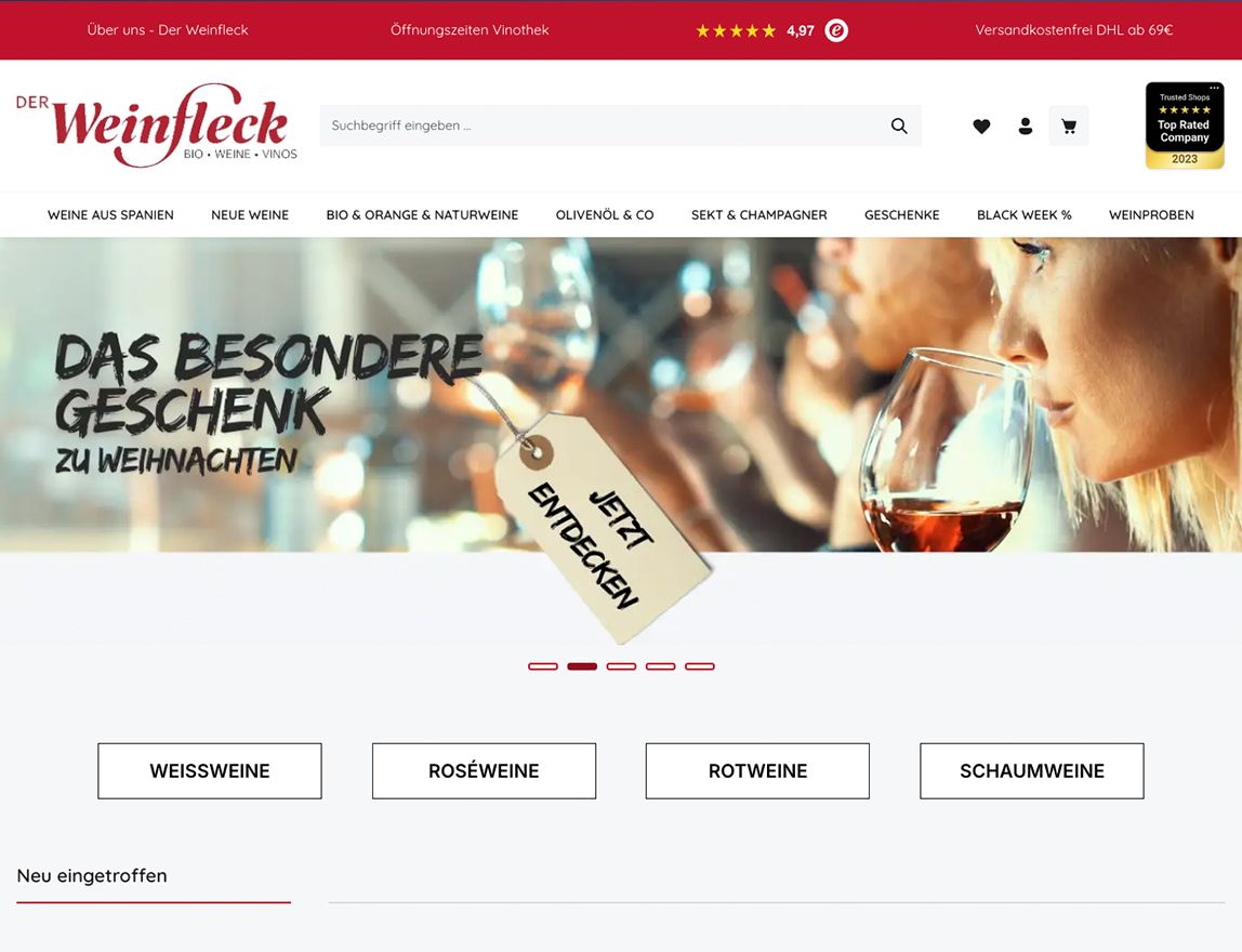 Screenshot vom Projekt Der Weinfleck Shopware