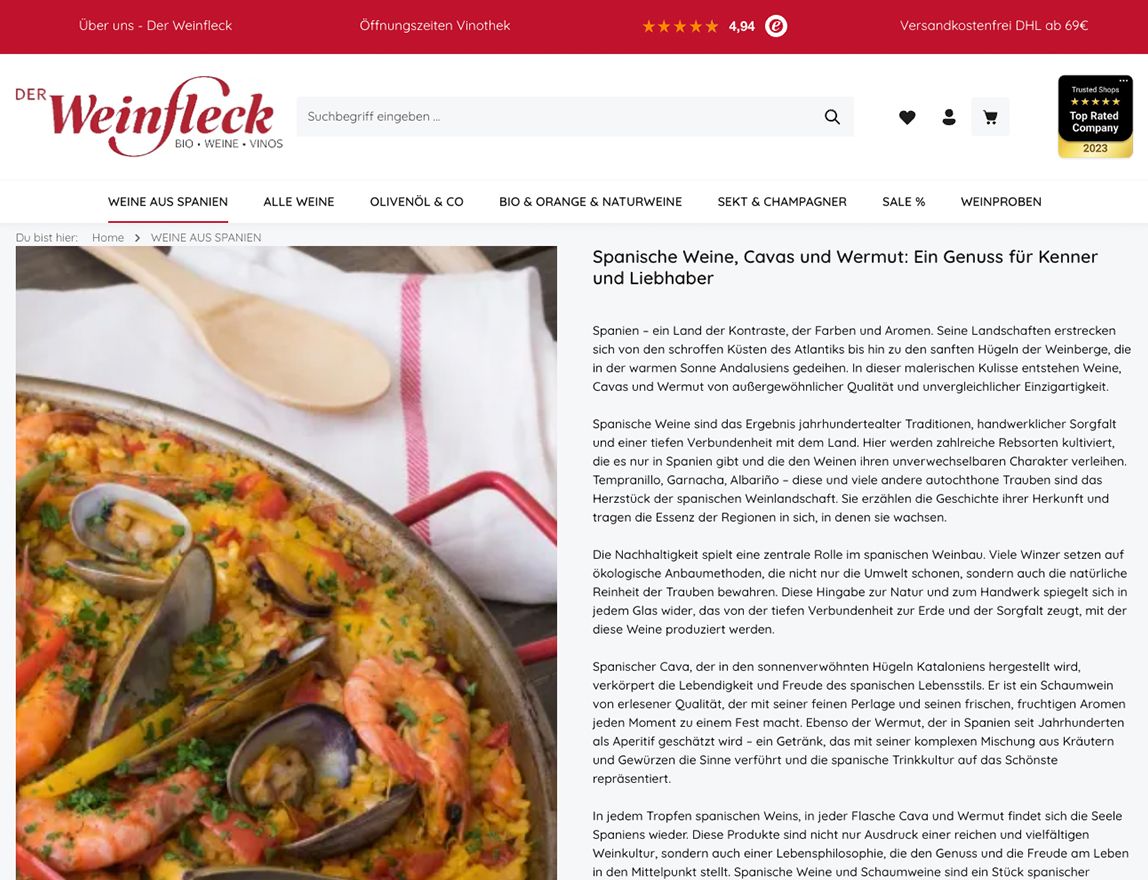 Screenshot vom Projekt Der Weinfleck Shopware