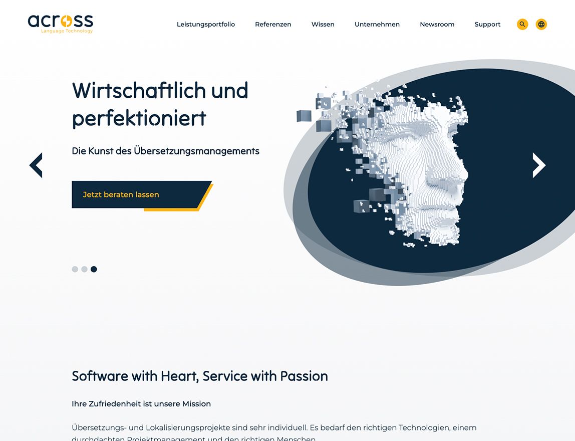 Across Screenshot der Webseite