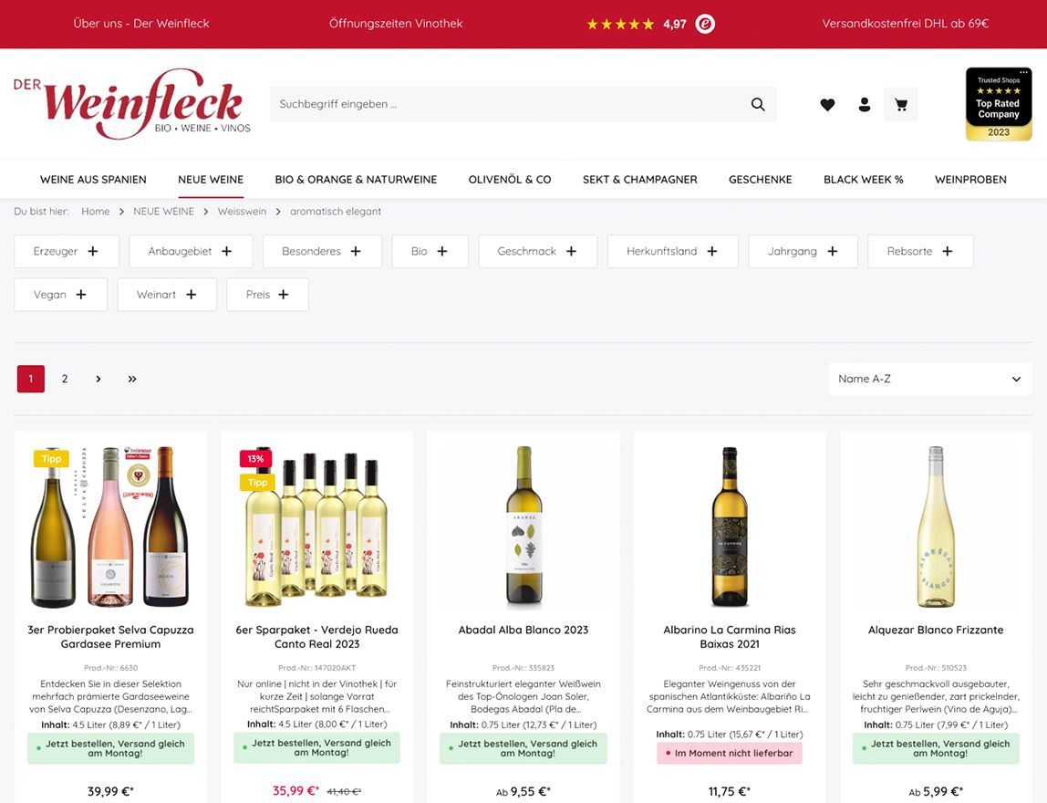 Screenshot vom Projekt Der Weinfleck Shopware