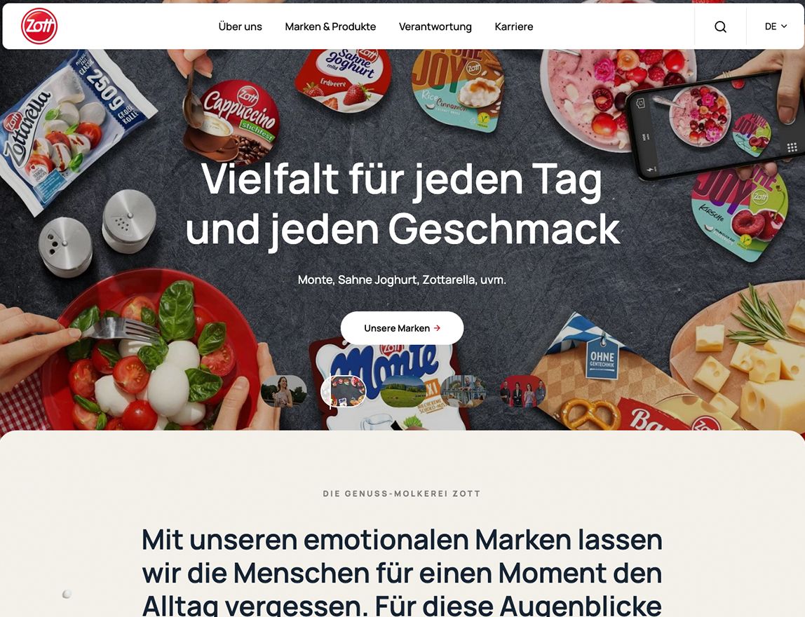 Screenshot vom Projekt Zott Dairy