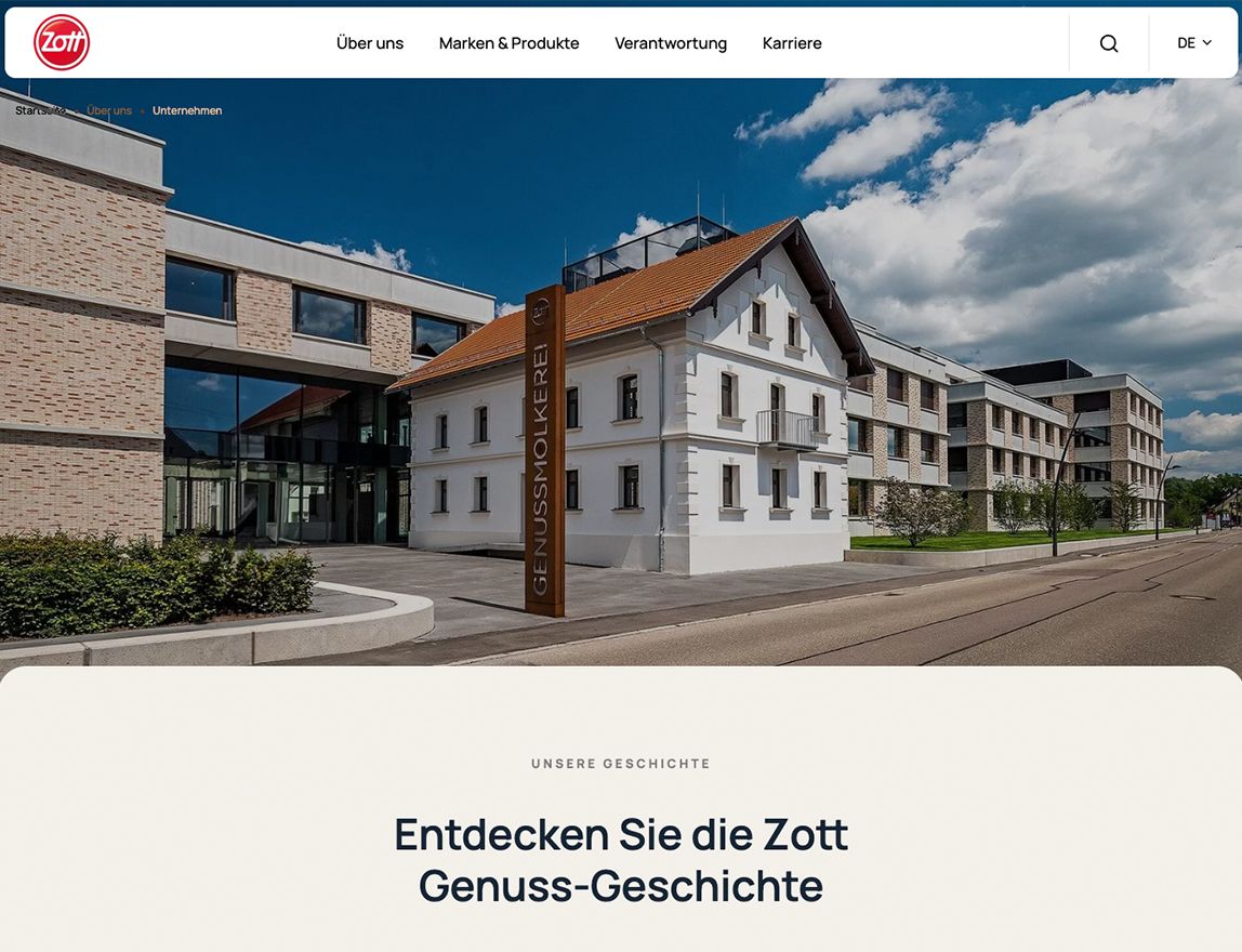 Screenshot vom Projekt Zott Dairy