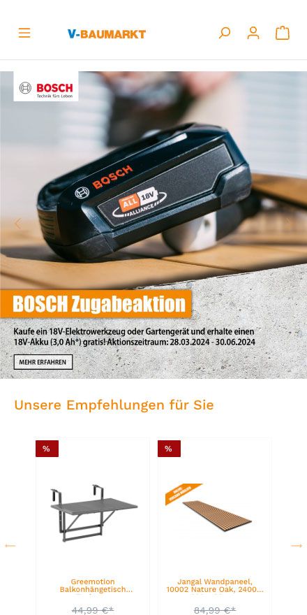 Screenshot vom Projekt V-Baumarkt