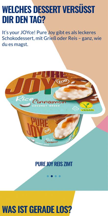 Screenshot vom Projekt Zott Pure Joy