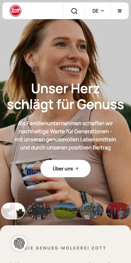 Screenshot vom Projekt Zott Dairy