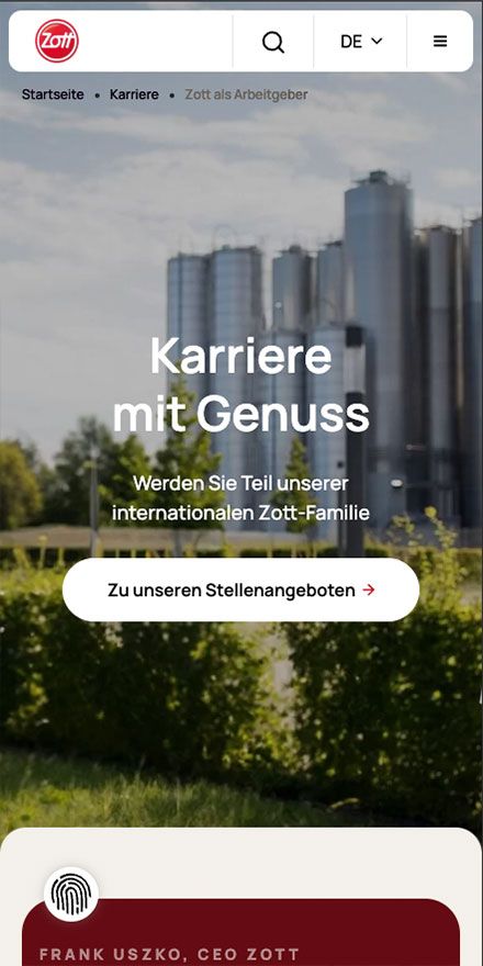 Screenshot vom Projekt Zott Dairy