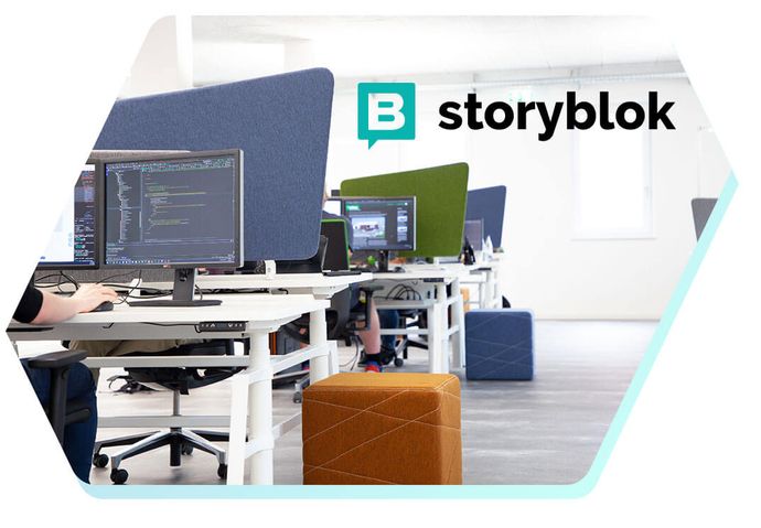 Storyblok Logo kombiniert mit Büro Medienpalast